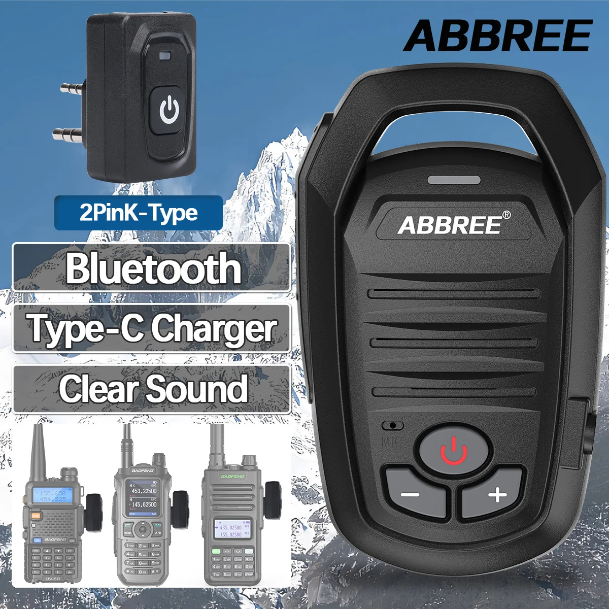 ABBREE Drahtlose Bluetooth Mikrofon Handheld Lautsprecher Typ-C Für Baofeng UV-5R UV-21R UV-32 BF-888S Quansheng TK11 Walkie Talkie Image