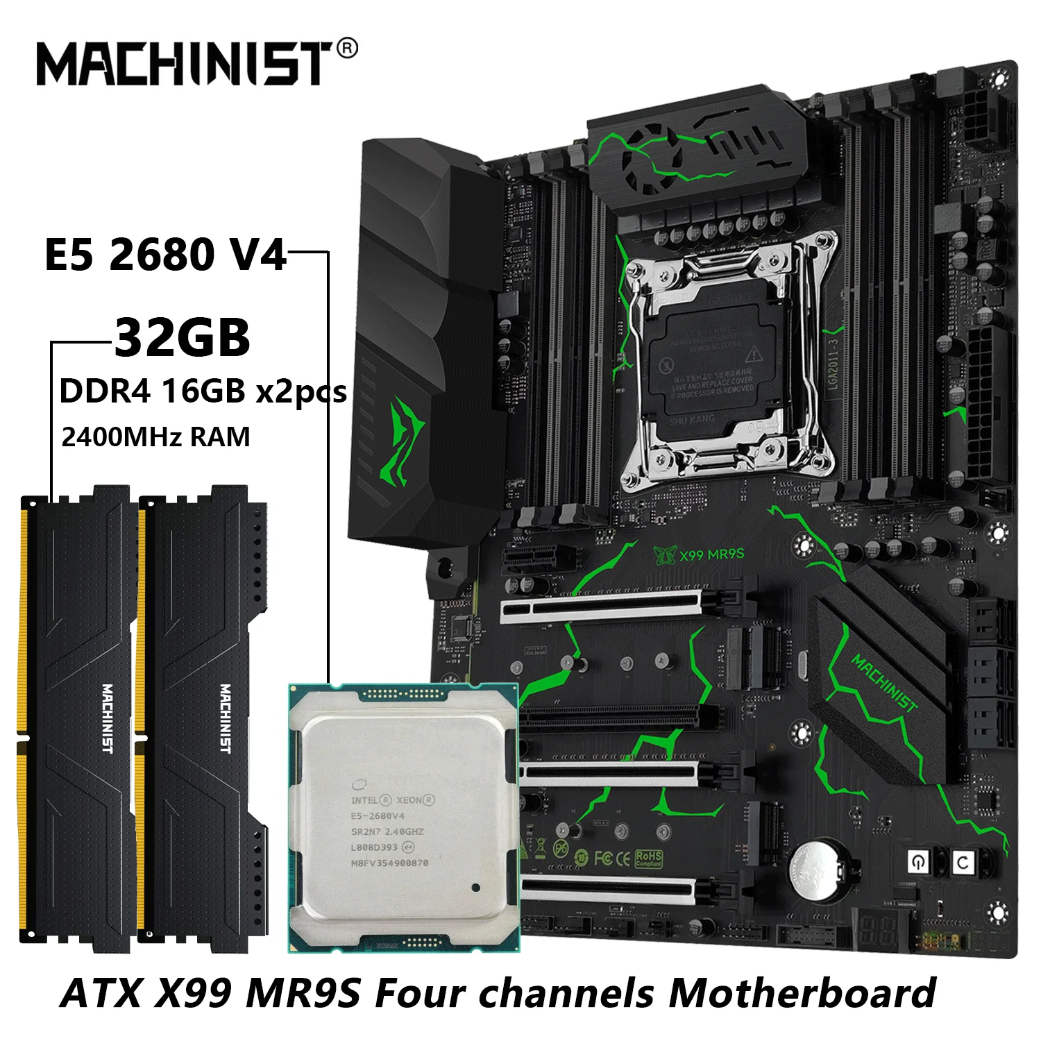 MACHINIST X99 MR9S Motherboard Combo LGA 2011-3 Intel Xeon E5 2680 V4 CPU und DDR4 32 GB RAM Kit Vierkanal-Speicher NVME M.2 USB Image