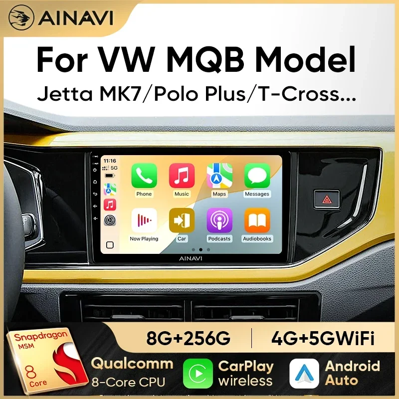 Ainavi Autoradio für VW Volkswagen MQB POLO VI Plus Jetta MK7 T6 Bora Kabelloses Carplay Android Auto Multimedia-Player Autoradio Image