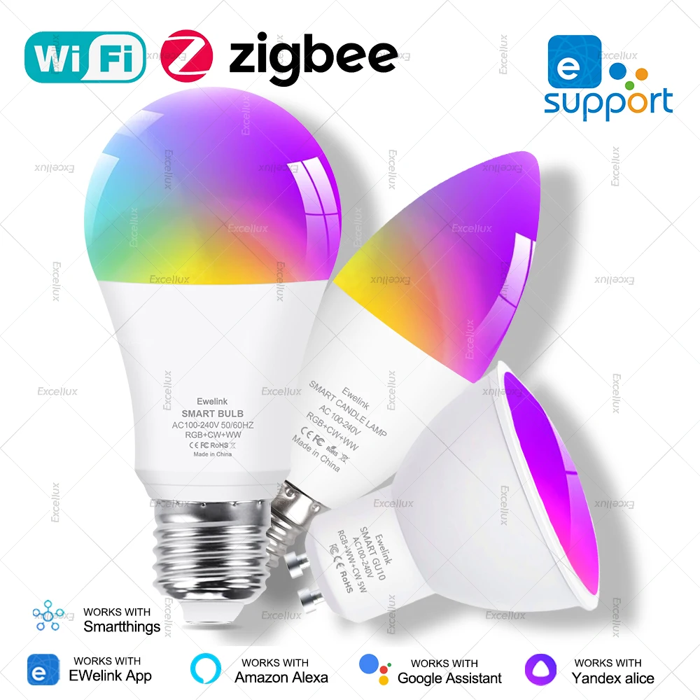 Ewelink GU10 E14 E27 Zigbee Led-lampe WiFi Smart Led Lampe RGB C + W Dimmbare Led-lampen Unterstützung Alexa Google Hause Yandex Alice