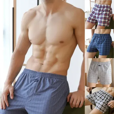 Plus Größe M-3XL männer Aro Hosen Baumwolle Gitter Unterwäsche Lose Hohe Taille Sommer Dünne Atmungsaktive Hause Shorts Beutel Unterhose Image