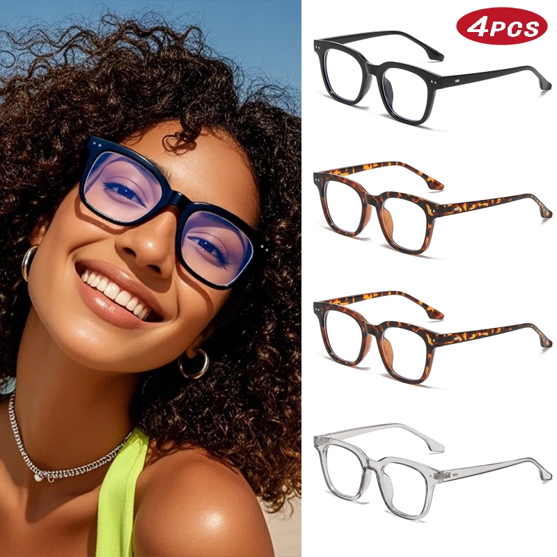 4 stücke Klassische Optische Brillen Fashion Square Gläser Rahmen Frauen Optische Anti-Blau Licht Brillen Rahmen Einfache Rahmen ﻿ Image