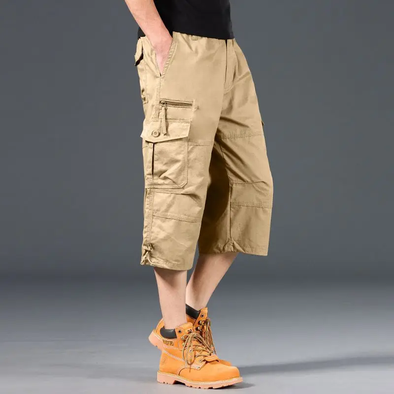 Sommer-Outdoor-Arbeitskleidungsshorts mit mehreren Taschen für Herren, plus fette, lässige, kurze Hose in Übergröße, mittellange Sporthose aus reiner Baumwolle Image