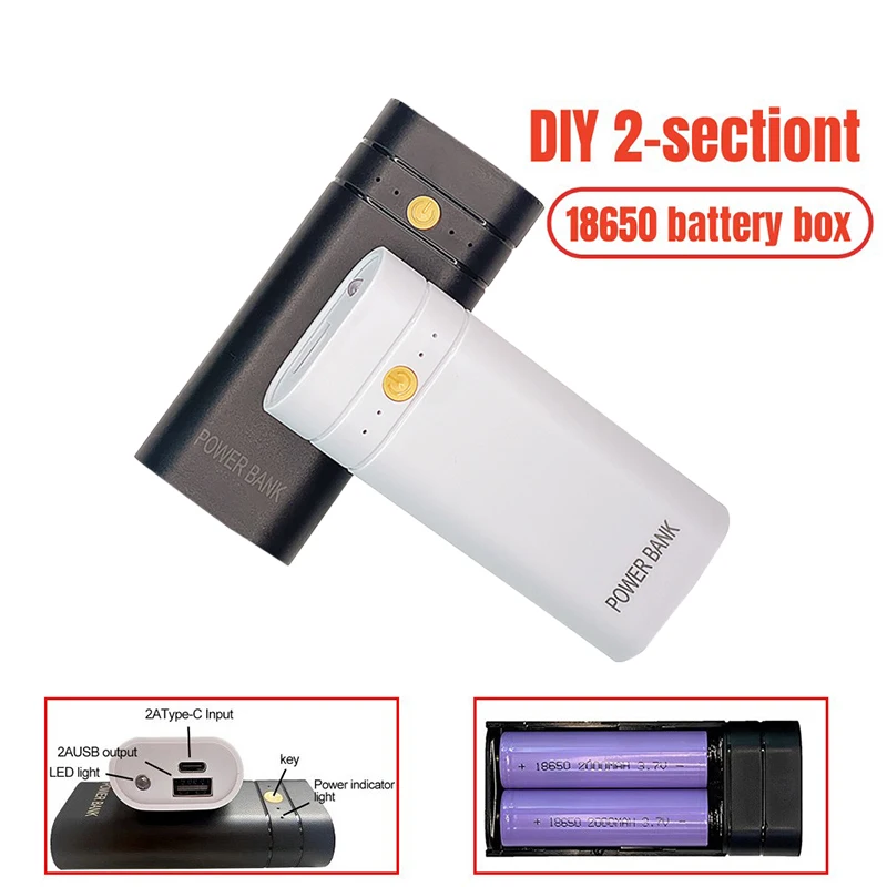 2X 18650 Typ-C USB Power Bank Batterie Ladegerät Fall DIY Batterie Box für Telefon Elektronische Aufladung Ohne Batterien 5V 2A Image