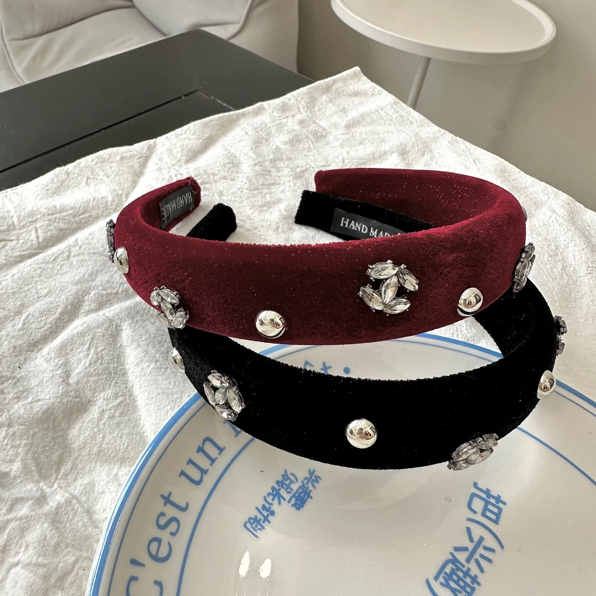 Luxus Strass Samt Haar Zubehör Stirnband Haarband Für Frauen Mode Glänzenden Kristall Thicked Non-slip Haar Hoops Kopfbedeckungen Image