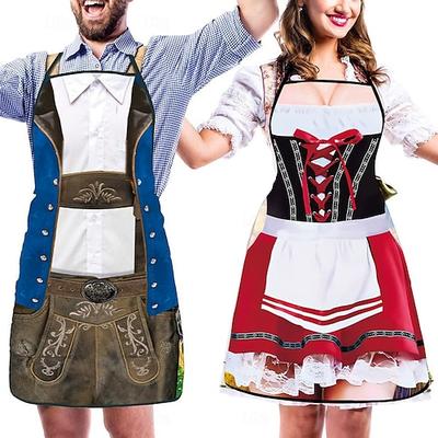 Paar 2-teilige Oktoberfestschürze Oktoberfestparty Paar Dirndl mit verstellbaren Bindeseilen Kochen Gartenarbeit Grillen Backen Lustige Kostüme Münchner Wiesn Halloween Karneval Image
