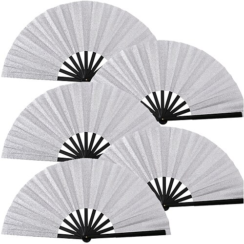 5 Stück „Boots on the Ground"-Fächer, großer holografischer faltbarer Handfächer, Line Dance, Popping-Fächer, Klatschfächer für Line Dance, faltbares Basteln, Halten von Handfächern in Laserfarben Image