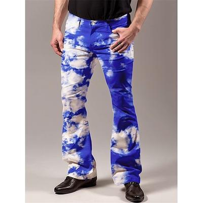 Retro Vintage 1970er Groovy Schlaghosen Disco Mittlere Hüfthöhe Himmel Psychedelisch Herren Halloween Karneval Urlaub Musikfestival Festival Erwachsene Hose Image