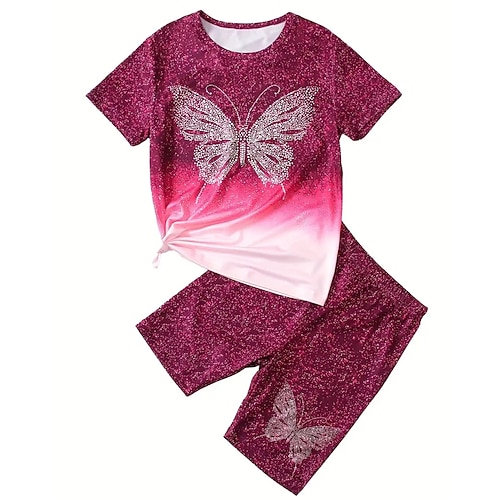 Mädchen 3D T-Shirt Shorts Set Kurzarm Sommer Frühling Sport Mode Täglich Kinder 4-12 Jahre Rundhalsausschnitt Outdoor Urlaub Sport Figurbetonter Schnitt Image
