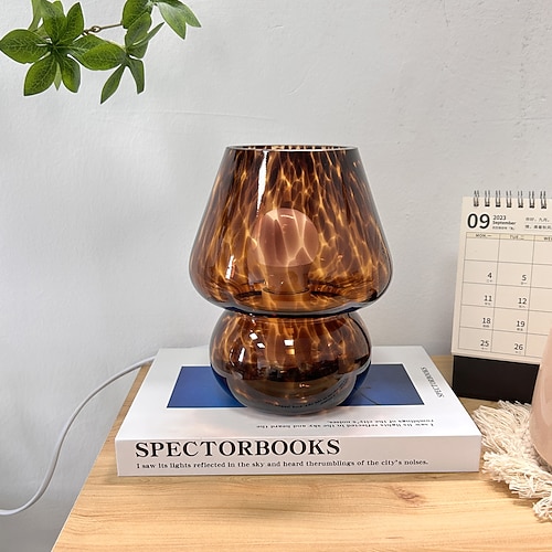Pilzlampe Vintage Tischlampe Glas Nachttischlampe mit Kabel dimmbare Tischlampe mit 3 Farbglühbirne Retro Schreibtischlampe Pilz Nachtlicht LED Minilampe für Büro Bars Wohnzimmer Schlafzimmer Image