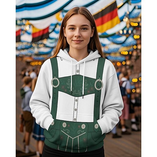 Druck Bischofsärmel Kapuzensweatshirt Oktoberfestbier Fronttasche Grafik für Damen Erwachsene 3D-Druck für Karneval Oktoberfestbier Urlaub Party Image