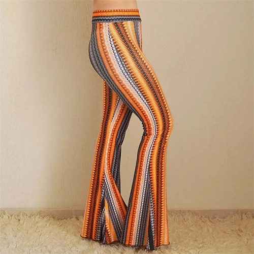 Retro Vintage Boho 1970er Schlaghosen Schlag-Leggings Hippie Disco Hohe Taille Stammes Kostüm Damen Halloween Karneval Urlaub Musikfestival Festival Erwachsene Hose Image
