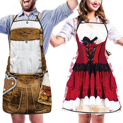 Paar 2-teilige Oktoberfestschürze Oktoberfestparty Paar Dirndl mit verstellbaren Bindeseilen Kochen Gartenarbeit Grillen Backen Lustige Kostüme Münchner Wiesn Halloween Karneval Image