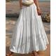 Per donna Taglia standard asiatici Svasato Gonne di lino Casual Estate Midi Vita Alta Gonne Tinta unita Arricciato Pieghettato Tasca Elasticizzato Vacanza Quotidiano Vinaccia Anguria Rossa Verde