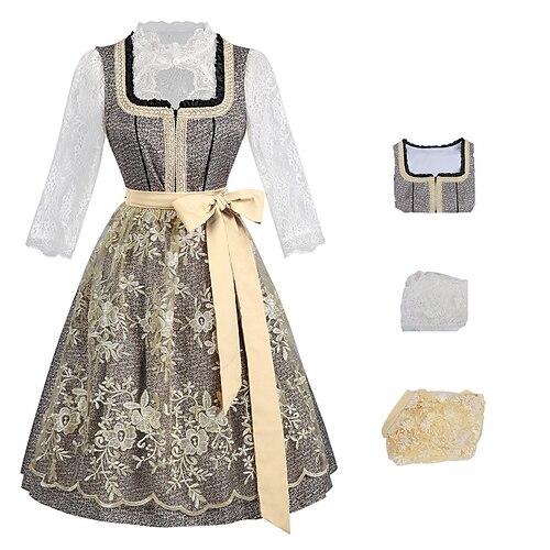 Damen Bayerisches Dirndl Spitzenkleid mit gestickter Schürze und Bluse für das Oktoberfest Image