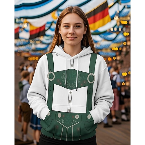 Kapuzensweatshirt Druck Lässig Bayerisch Bischofsärmel Fronttasche Grafik für Damen Erwachsene 3D-Druck für Karneval Oktoberfestbier Urlaub Party Image