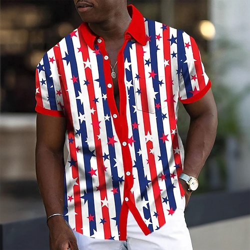 Tag der Unabhängigkeit Herren Amerikanische US-Flagge 250. Jahrestag des Unabhängigkeitstages der USA am 4. Juli Patriotisch Hemd Sommerhemd Knopfhemd Kurzarm Modisch lässig Ferien Sommer Frühling Image