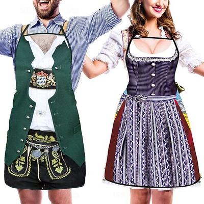 Paar 2-teilige Oktoberfestschürze Oktoberfestparty Paar Dirndl mit verstellbaren Bindeseilen Kochen Gartenarbeit Grillen Backen Lustige Kostüme Münchner Wiesn Halloween Karneval Image