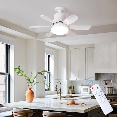 1 Stück 42 cm/16,5 Zoll Fassungsventilator mit Fernbedienung, kleine Deckenventilatoren mit Beleuchtung, LED-Glühbirnenventilator, einfach zu installierender Schraubsockel E26/E27 für Schlafzimmer, Küche, Garage, Wohnzimmer Image