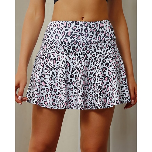 Damen Leopard Streifen Lässiger Rock Tennisröcke mit Shorts Über dem Knöchel Atmungsaktiv Tennis Golfspiel Pickleball Schwarz Khaki Tennisbekleidung Image
