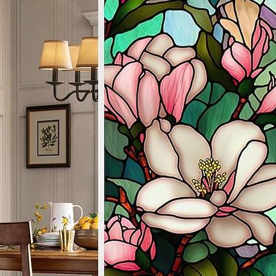 Retro-Fensteraufkleber mit Blumen und Vögeln, elektrostatischer PVC-Glasaufkleber, nicht klebend, entfernbar, zufälliges Farbmuster Image