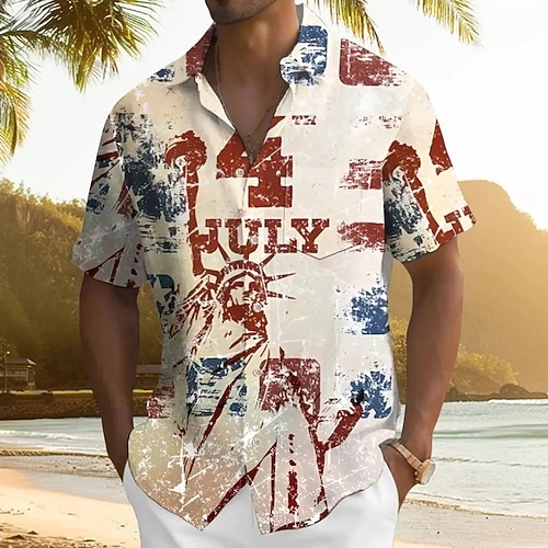 Amerikas 250. Jahrestag Unabhängigkeitstag Herren Amerikanische US-Flagge Patriotisches Fourth of July Shirt Sommer Shirt Button-Up-Shirt Kurzarm Mode Lässig Feiertag Sommer Frühling Umklappen Image