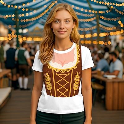 Oktoberfest Dirndl-Print T-Shirt Bayerisch München Deutsch Grafik Für Damen Erwachsene Oktoberfestbier 3D-Druck Alltagstauglich Image