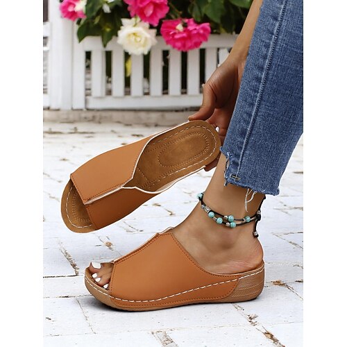 Damen-Sandalen mit goldener Krokodilprägung und Keilabsatz – stylische Slipper mit offener Spitze, perfekt für Strandurlaube, Gartenpartys, Brunch am Pool und Sommerspaziergänge Image