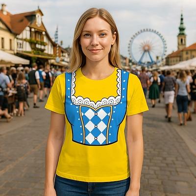 Oktoberfest Dirndl-Print T-Shirt Bayerisch München Deutsch Grafik Für Damen Erwachsene Oktoberfestbier 3D-Druck Alltagstauglich Image