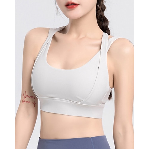 Damen Einfarbig Tennis-BH Ärmellos Rückenfrei Stoßfest Feuchtigkeitsableitend Atmungsaktiv Tennis Golfspiel Joggen U-Ausschnitt Überkreuzter Rücken Schwarz Himmelblau Purpur Tennisbekleidung Image