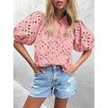 Per donna Blusa Tinta unica Elegante Casual Mezza Manica Scollo a V Top Regolari Quotidiano Pizzo Patchwork Nero Bianco Rosa Verde Estate Primavera