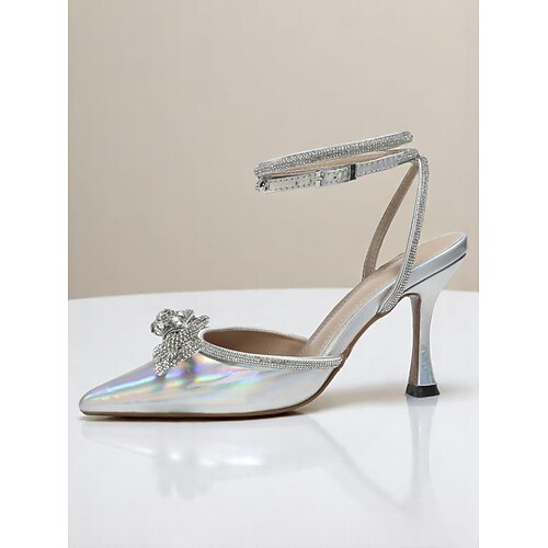 Rosa Glitzer-Pumps mit Knöchelriemen und Strass-Schleifen für Damen – spitze Abendschuhe für Cocktailpartys und Abendveranstaltungen Image