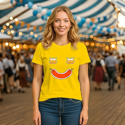 T-Shirt Bayerisch München Deutsch Bayerisch Streetstyle T-Shirt Ärmel Grafik für Damen Erwachsene Heißprägen für Oktoberfestbier Alltagstauglich Image