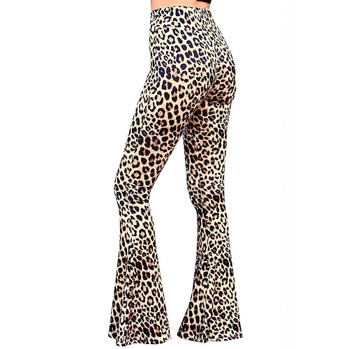 Retro Vintage Boho 1970er Schlaghosen Schlag-Leggings Disco Hohe Taille Tiermotiv Leopard Kostüm Damen Halloween Karneval Urlaub Musikfestival Festival Erwachsene Hose Image