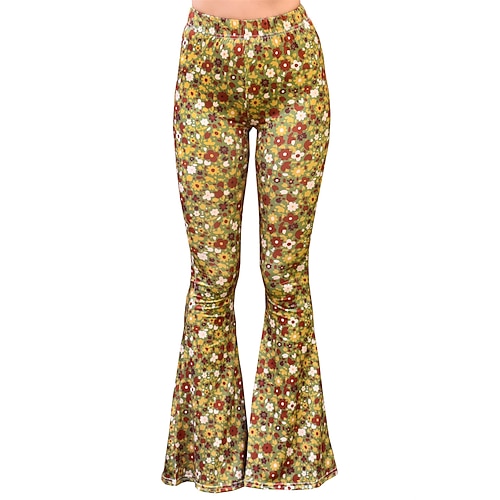 Retro Vintage Boho 1970er Schlaghosen Schlag-Leggings Disco Hohe Taille Blumen Kostüm Damen Halloween Karneval Urlaub Musikfestival Festival Erwachsene Hose Image