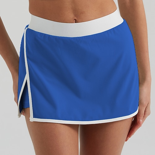 Damen Patchwork Lässiger Rock Tennisröcke mit Shorts Kontrastbindung Geteilt Feuchtigkeitsableitend Atmungsaktiv Tennis Golfspiel Pickleball Schwarz Weiß Dunkelmarine Tennisbekleidung Image