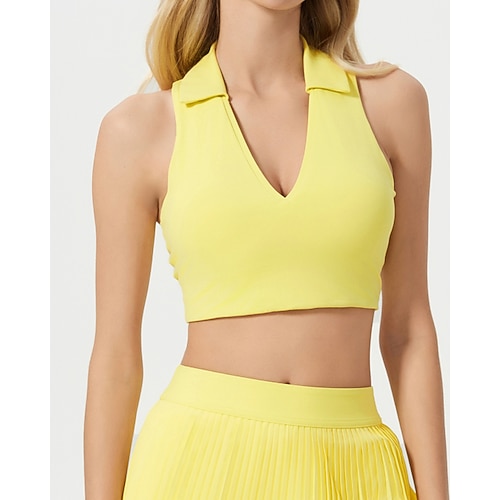 Damen Einfarbig Tennis-BH Ärmellos Stoßfest Feuchtigkeitsableitend Atmungsaktiv Tennis Golfspiel Joggen Polokragen Schwarz Weiß Gelb Tennisbekleidung Image
