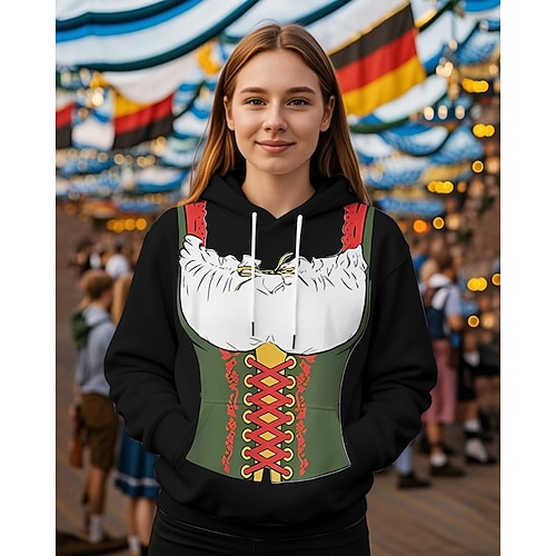 Kapuzensweatshirt Druck Lässig Bayerisch Bischofsärmel Fronttasche Grafik für Damen Erwachsene 3D-Druck für Karneval Oktoberfestbier Urlaub Party Image