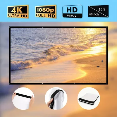 16: 9. Portable projector screen polyester 3D high-definition 60-150 inch home theater outdoor