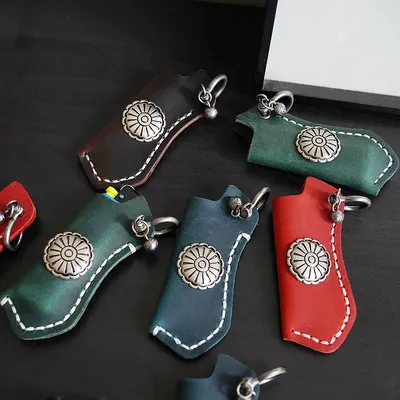 Cowhide Fire Machine Set Outdoor Tool Case Handmade Genuine Leather Lighter Protective Leather Case Retro Creative Cowhide Gifts