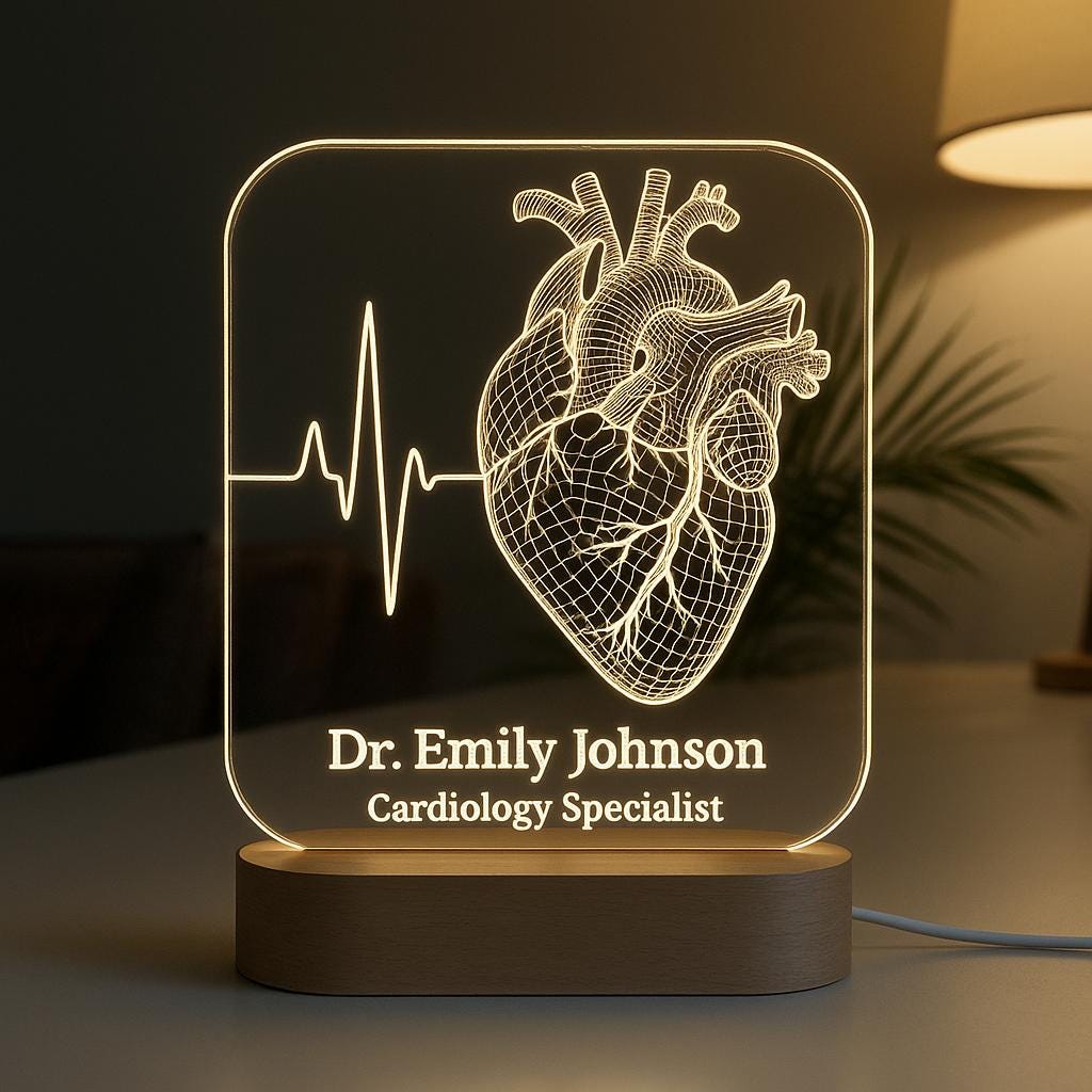Luce notturna personalizzata per cardiologo, luce LED a forma di cuore, regalo per medici, regalo di laurea per medici, regalo per studenti di medicin