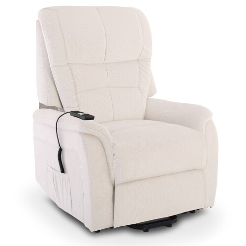 Fernsehsessel mit Aufstehhilfe, Relaxsessel mit elektrischer Liegefunktion, 2 Motoren, 120 kg belastbar, Webstoff, Weiß, Raburg Jan Image