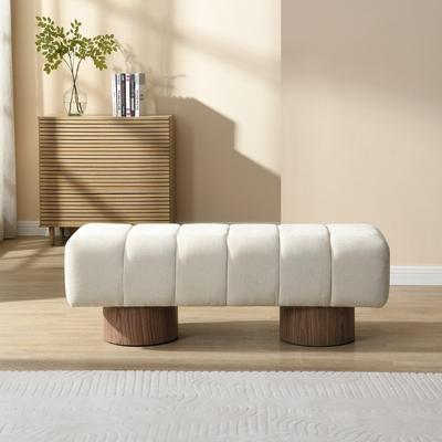 Upholstered Dining Bench – No-Assembly Entryway Ottoman with Chenille Fabric & Wood Legs, 300 lb Capacity .