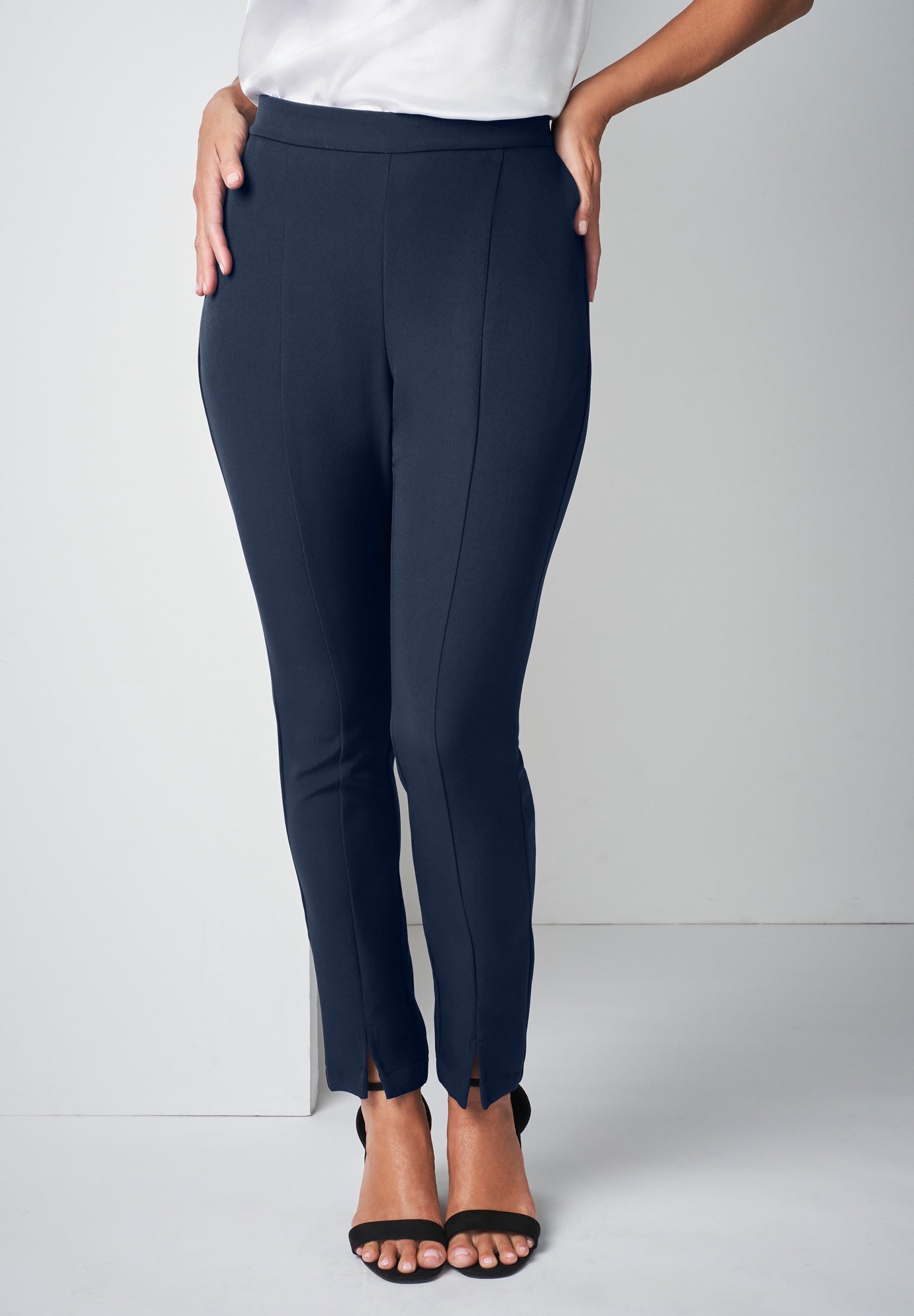 Plus Size Women's Bi-Stretch Slit Front Ankle Pant by Jessica London in Navy (Size 20 W)