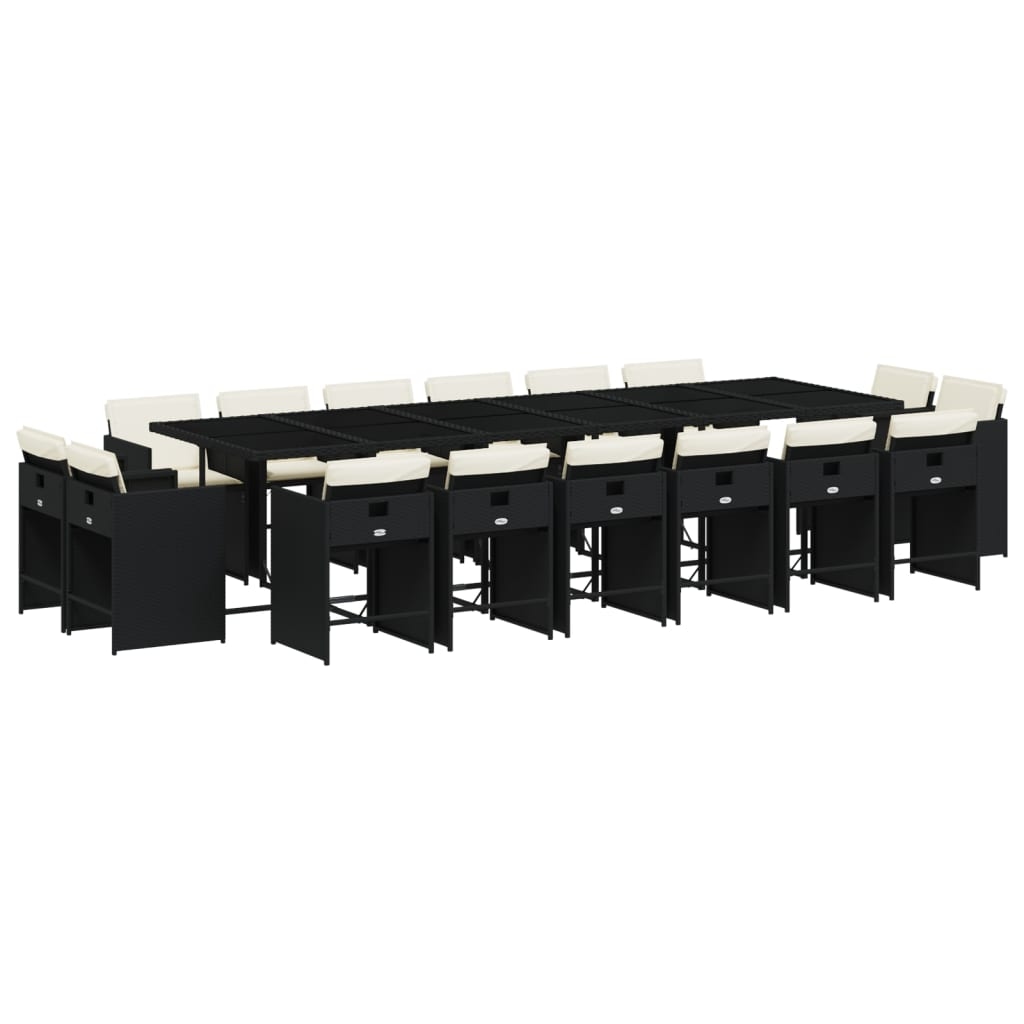vidaXL 17-tlg. Garten-Essgruppe mit Kissen Schwarz Poly Rattan Image