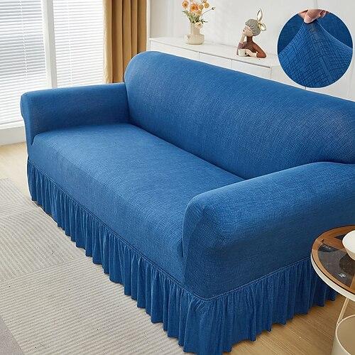 Housse de canapé 1 pièce avec détails à volants, housse de canapé élastique à la mode, ajustée, en polyester et élasthanne, style jeté, extensible, lavable en machine, impression réactive - convient