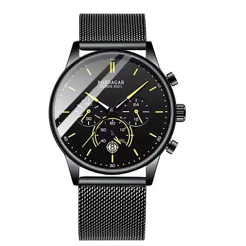 Montre homme mode chronographe acier inoxydable maille quartz montre homme étanche lumineux date sport homme montres