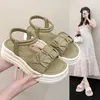 Beige Sandaletten 2025, Sommer-Frühlingsschuhe, Clogs, Keil-Muffins-Schuh, mittelschwarz, dick,