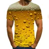 Lustiges Bier 3D-Druck-T-Shirt, gelbes Buchstabenmuster, Sommer, kurze Ärmel, männliches T-Shirt, modisches Oversize-Casual-T-Shirt, Kleidung