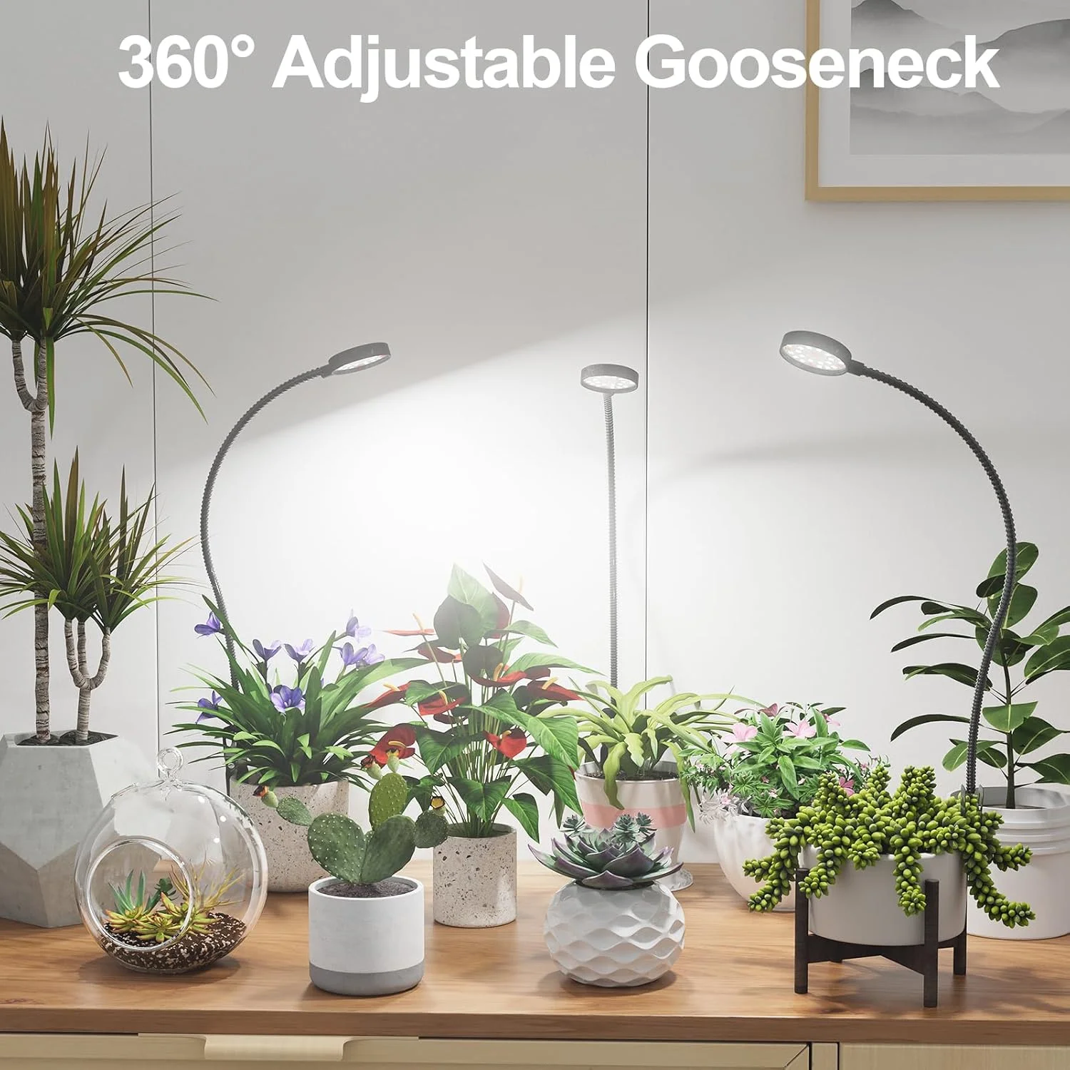 USB-LED-Wachstumslicht, 6000 K, Vollspektrum-Topfpflanzenlicht, 5 V, Schwanenhals, aufsteckbare Pflanzenlampe mit dimmbarem automatischen Ein-/Ausschalten, 4/8/12/18 Stunden